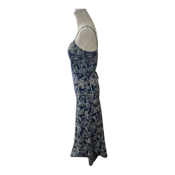 Rampage Blue Floral Sleeveless Shift Maxi Dress Size M Spaghetti Strap Tie-Back - Picture 4 of 9